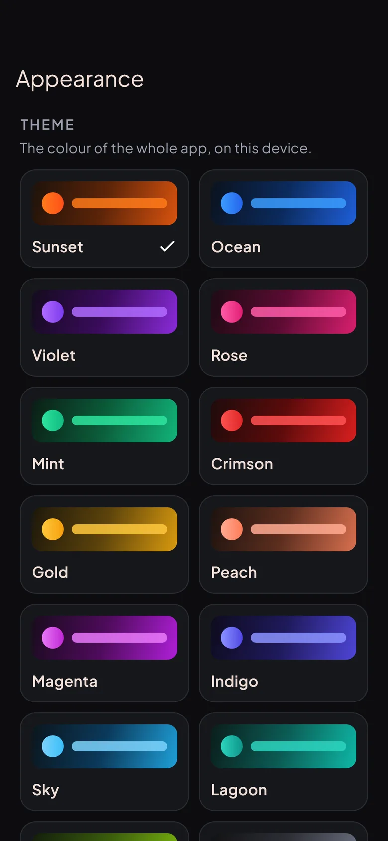 Appearance: 14 color themes